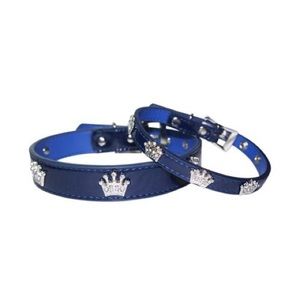 Dog Collar Blue w/Rhinestone Crowns NWOT
